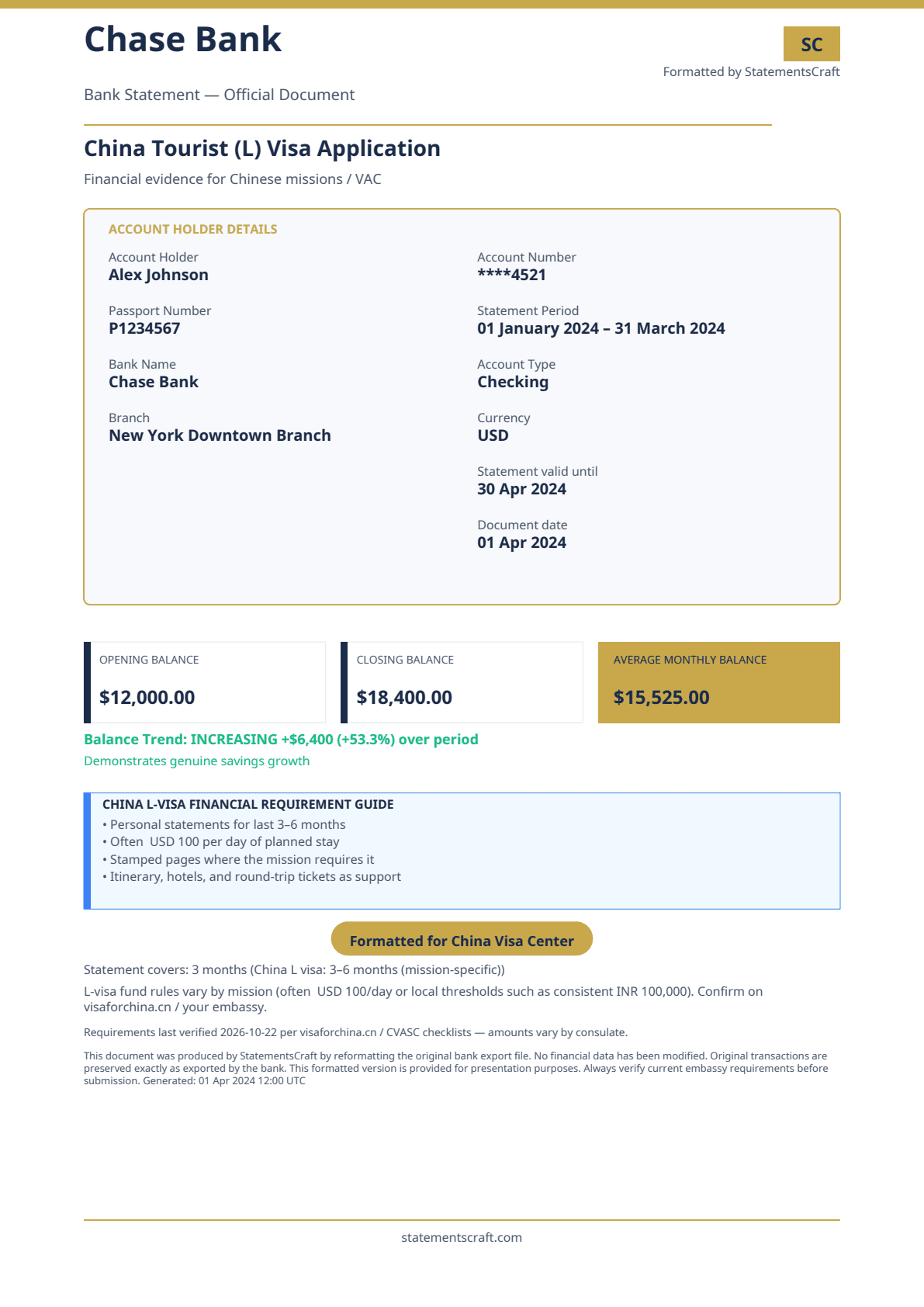 China bank statement sample