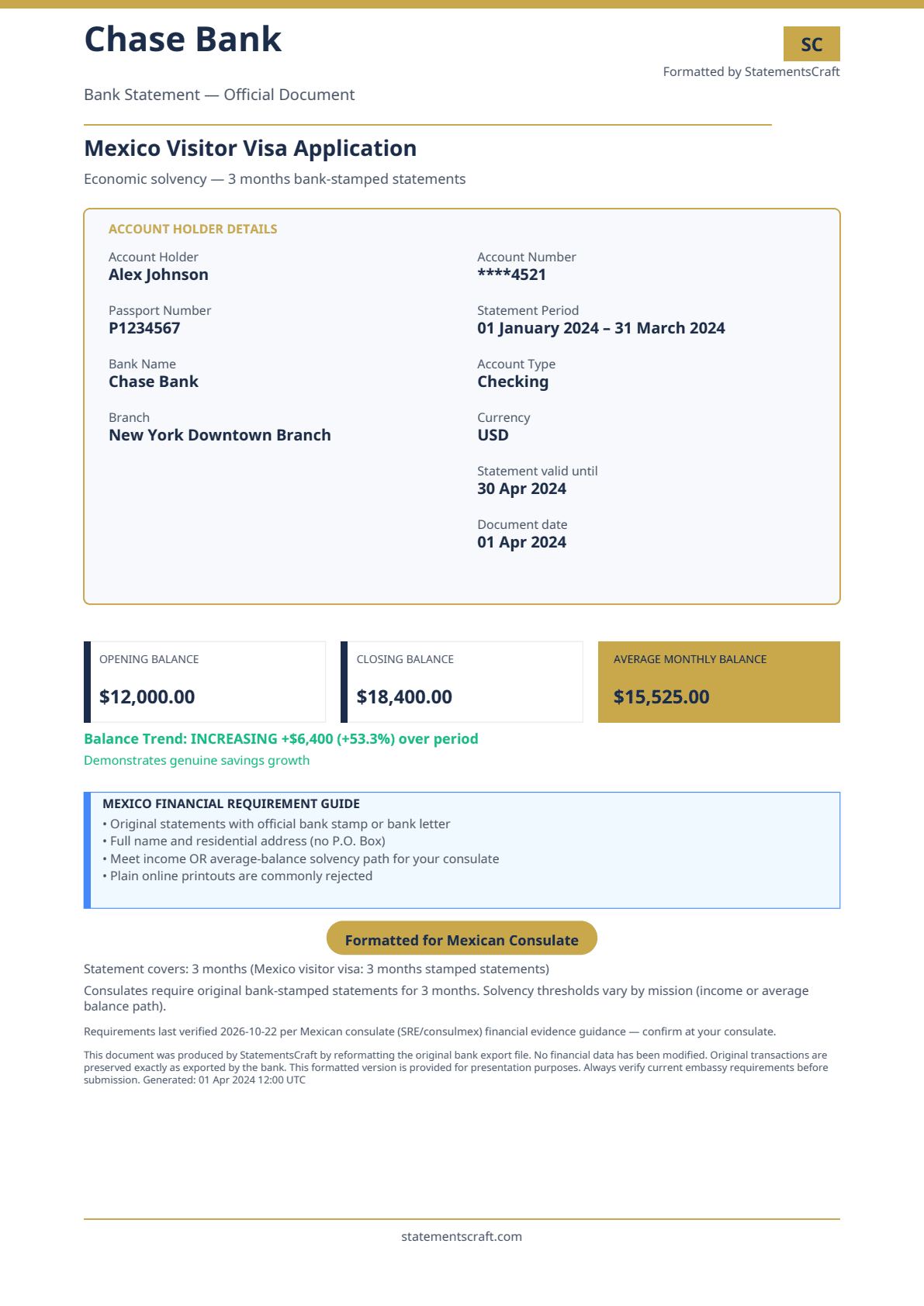 Mexico bank statement sample