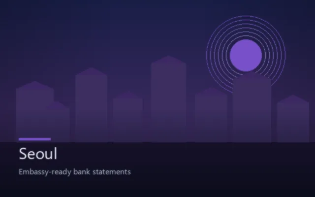 Seoul skyline for South Korea visa bank statements